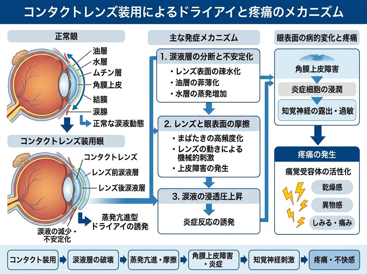 コンタクト装用中に目が乾燥して痛くなるメカニズム