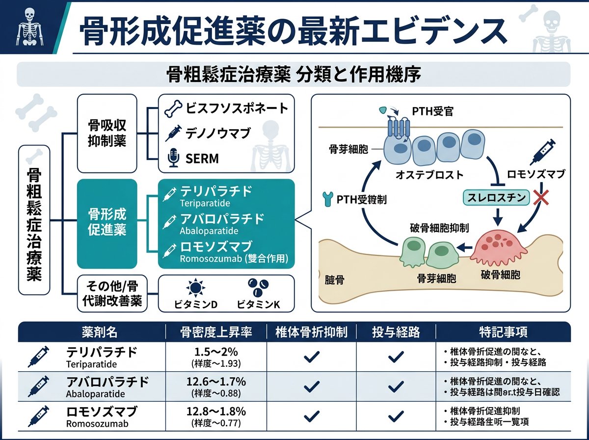 骨粗鬆症治療薬一覧の中心・骨形成促進薬の最新エビデンス