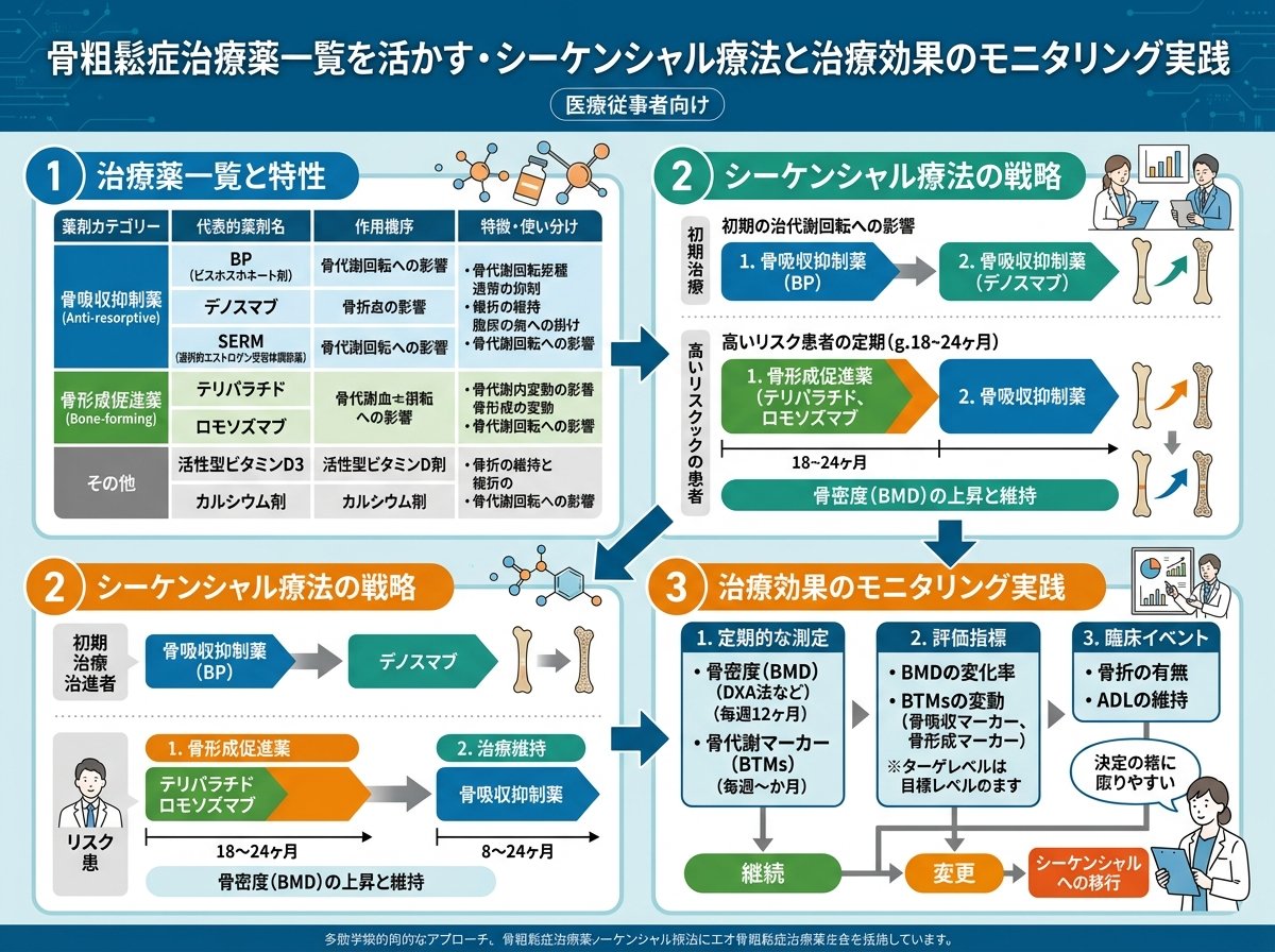 骨粗鬆症治療薬一覧を活かす・シーケンシャル療法と治療効果のモニタリング実践