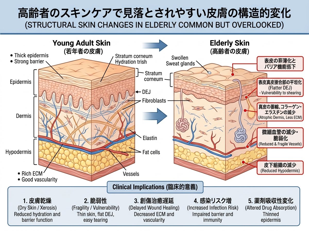 高齢者のスキンケアで見落とされやすい皮膚の構造的変化