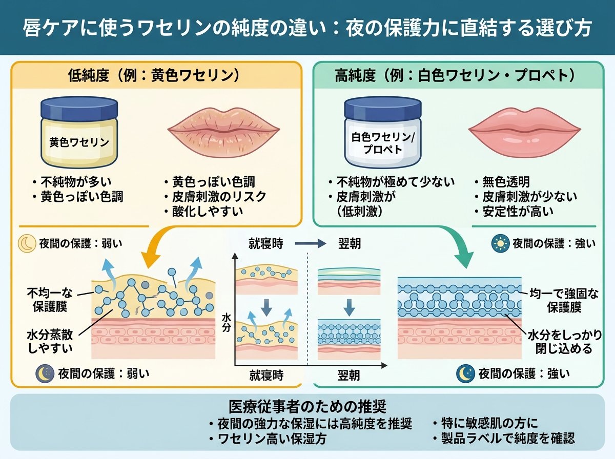 唇ケアに使うワセリンの純度の違い:夜の保護力に直結する選び方