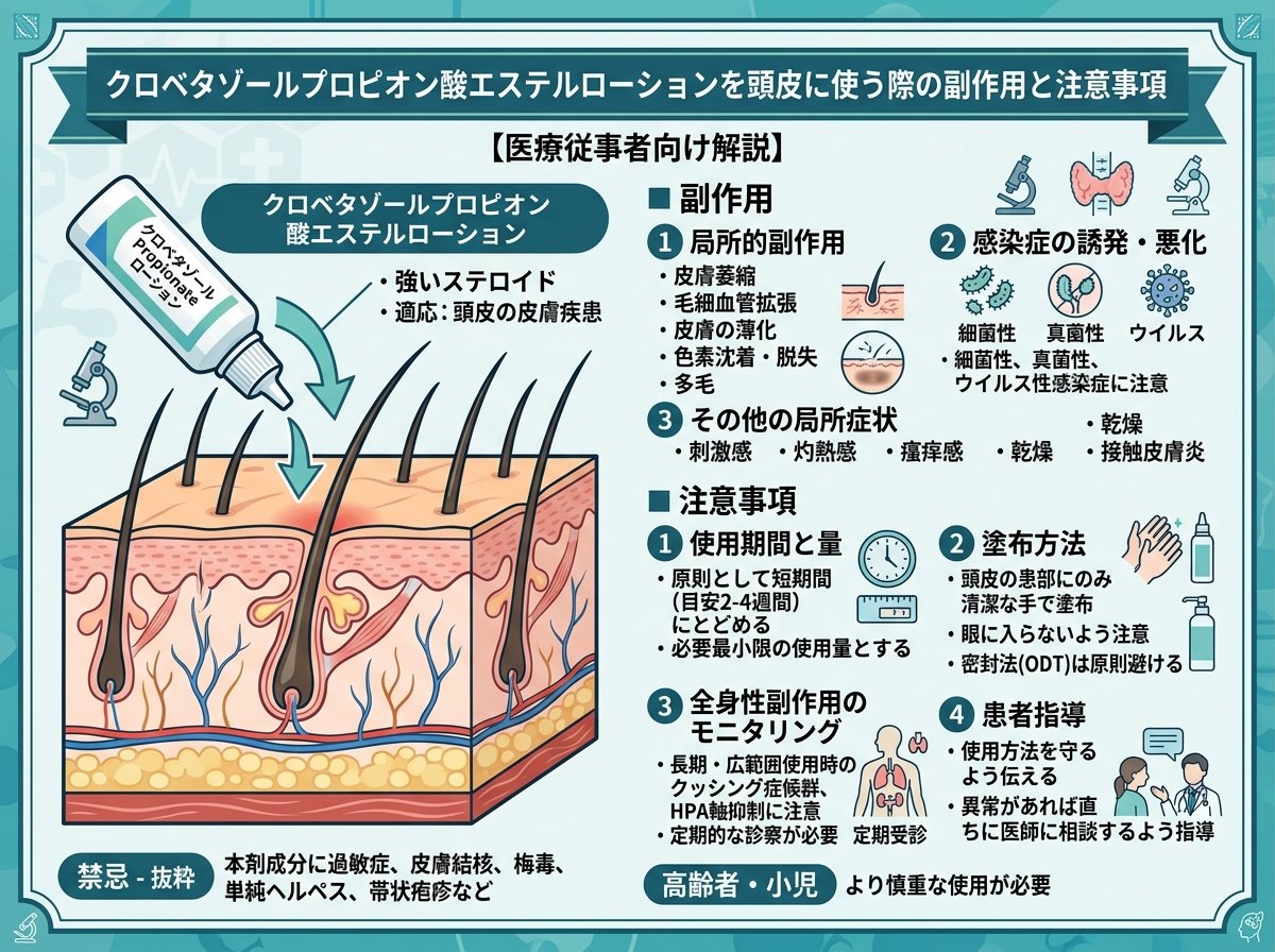 クロベタゾールプロピオン酸エステルローションを頭皮に使う際の副作用と注意事項