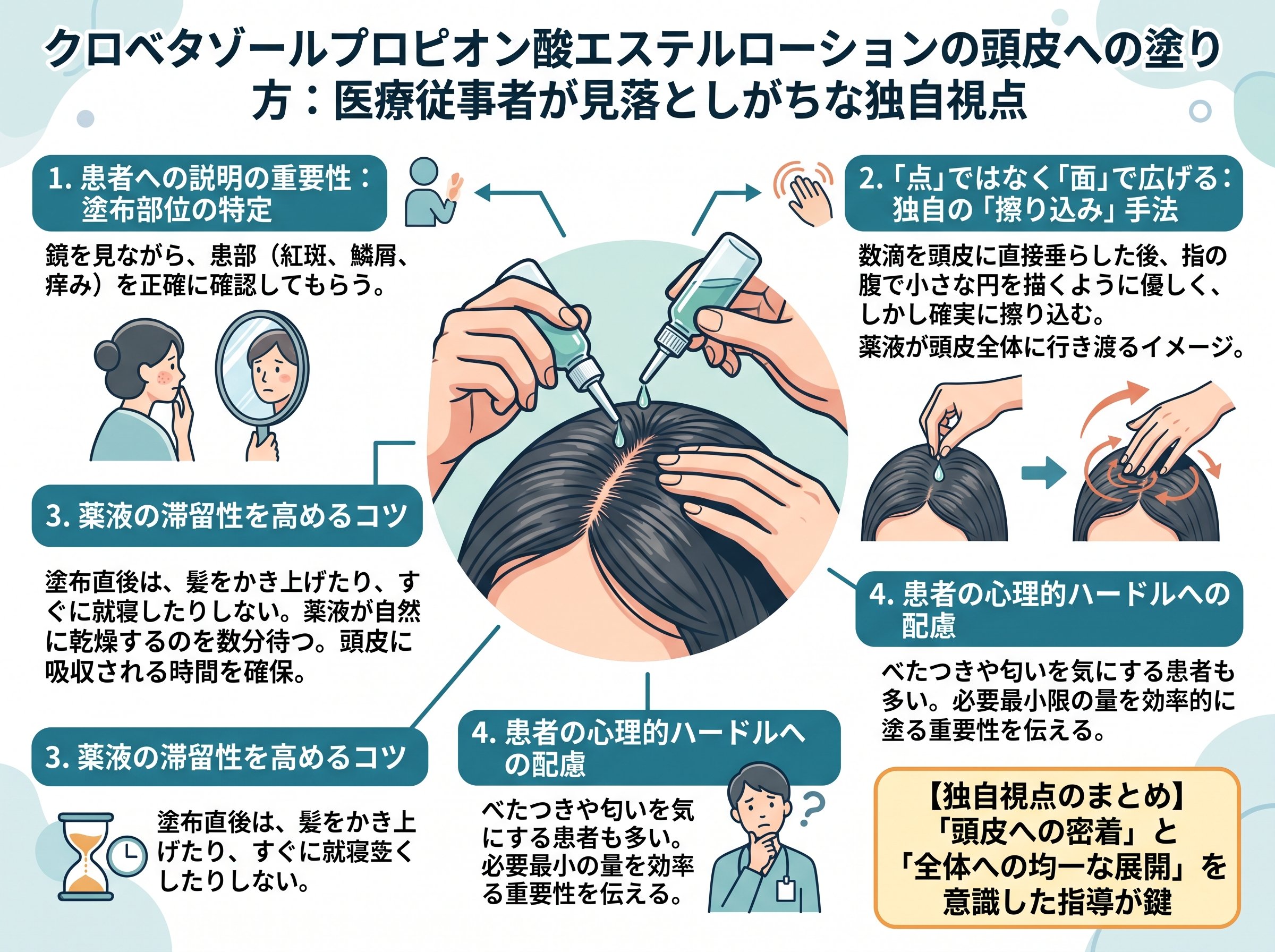 クロベタゾールプロピオン酸エステルローションの頭皮への塗り方:医療従事者が見落としがちな独自視点