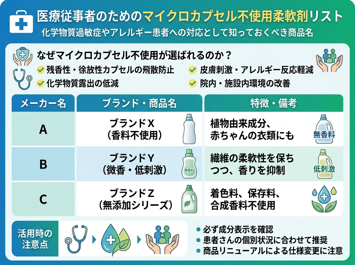 マイクロカプセル不使用柔軟剤の一覧:医療従事者が知るべき商品名