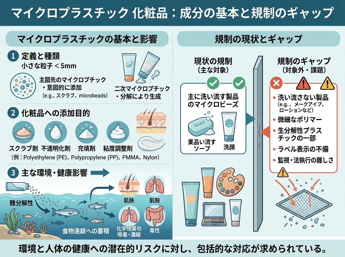 マイクロプラスチック 化粧品 成分の基本と規制のギャップ