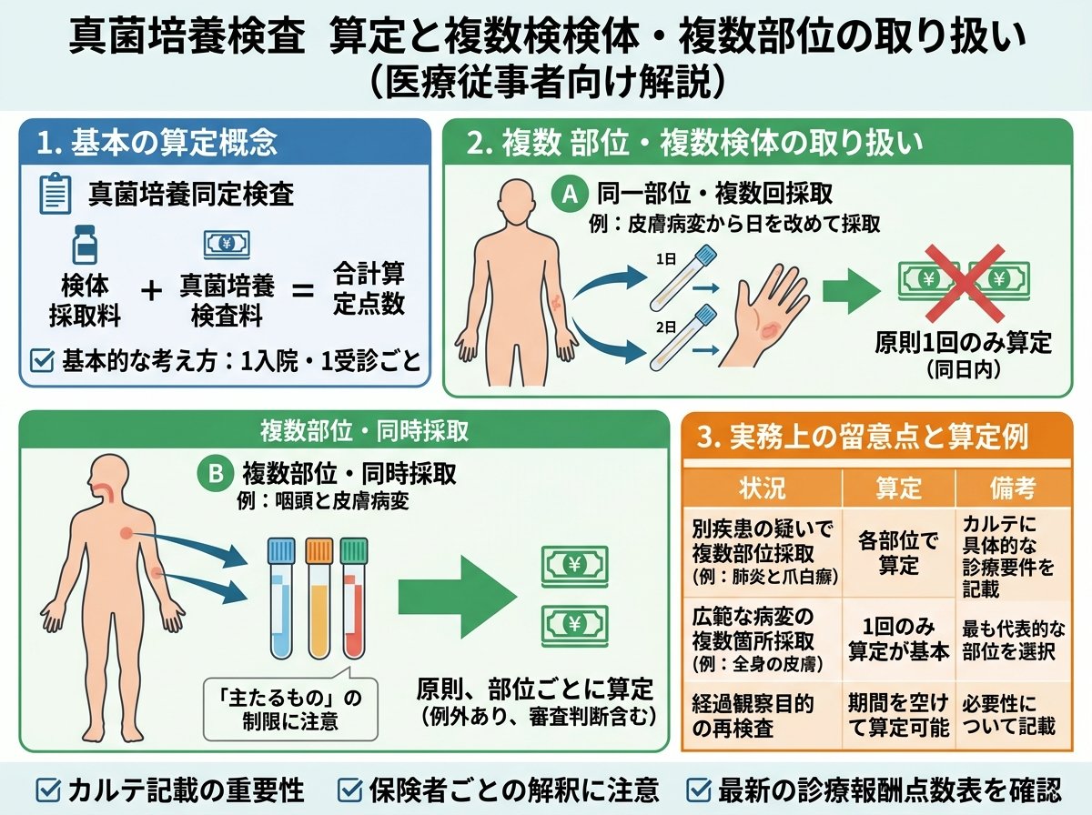 真菌培養検査 算定と複数検体・複数部位の取り扱い