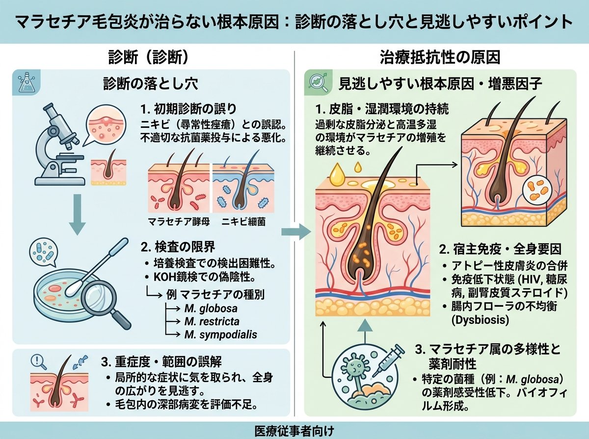 マラセチア毛包炎が治らない根本原因:診断の落とし穴と見逃しやすいポイント