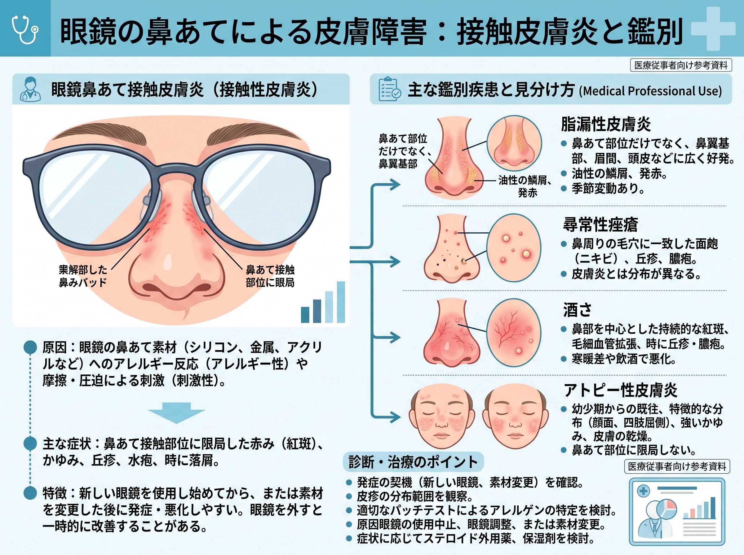 眼鏡の鼻あてによるかぶれの症状と見分け方