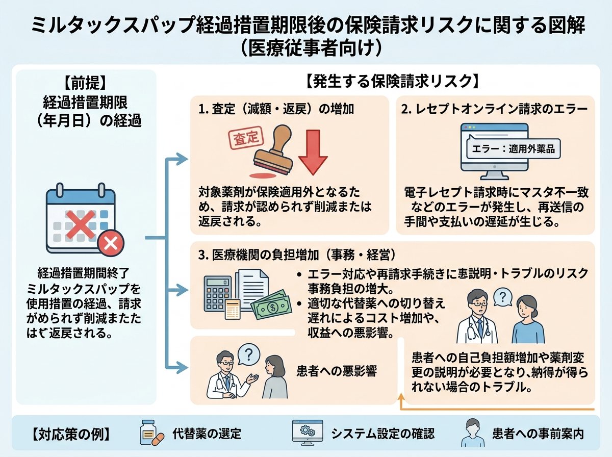 ミルタックスパップの経過措置期限後に起きる保険請求リスク