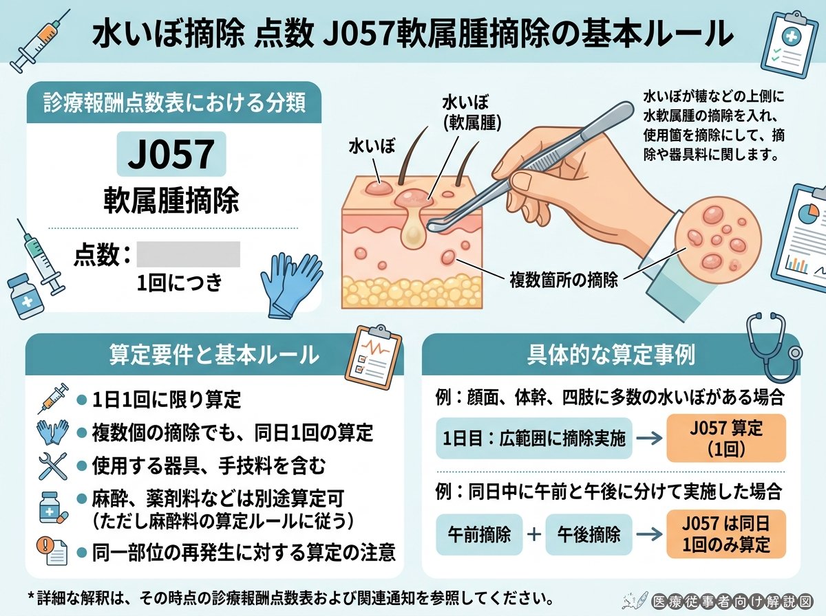 水いぼ摘除 点数 J057軟属腫摘除の基本ルール