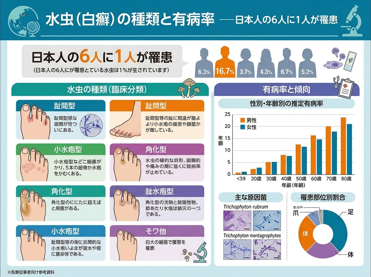 水虫(白癬)の種類と有病率──日本人の6人に1人が罹患