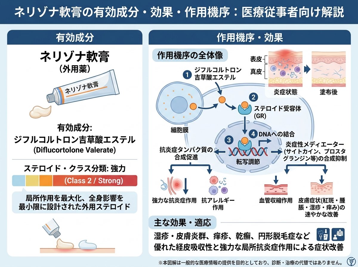 ネリゾナ軟膏の有効成分と効果・作用機序