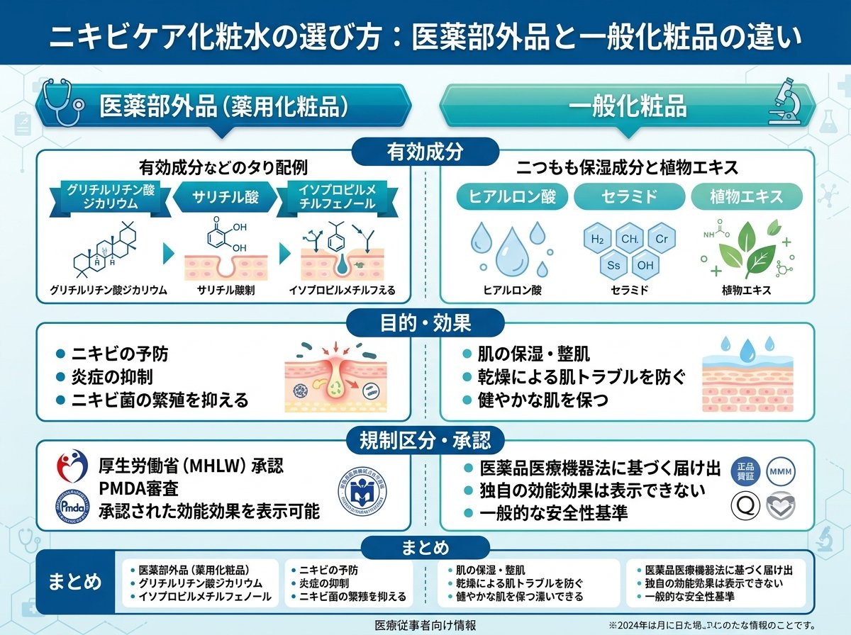 ニキビケア化粧水を選ぶ前に知りたい:医薬部外品と一般化粧品の違い