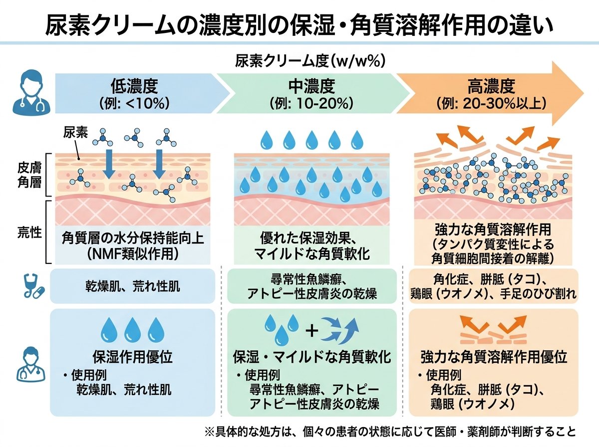 尿素クリームの濃度別の保湿・角質溶解作用の違い