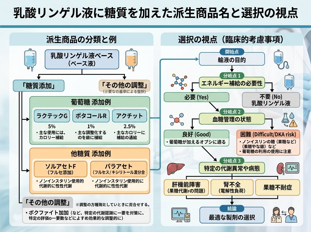 乳酸リンゲル液に糖質を加えた派生商品名と選択の視点