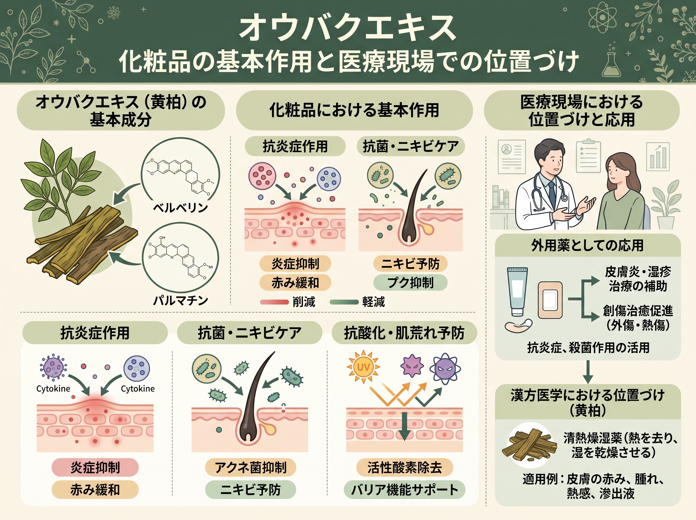 オウバクエキス 化粧品の基本作用と医療現場での位置づけ