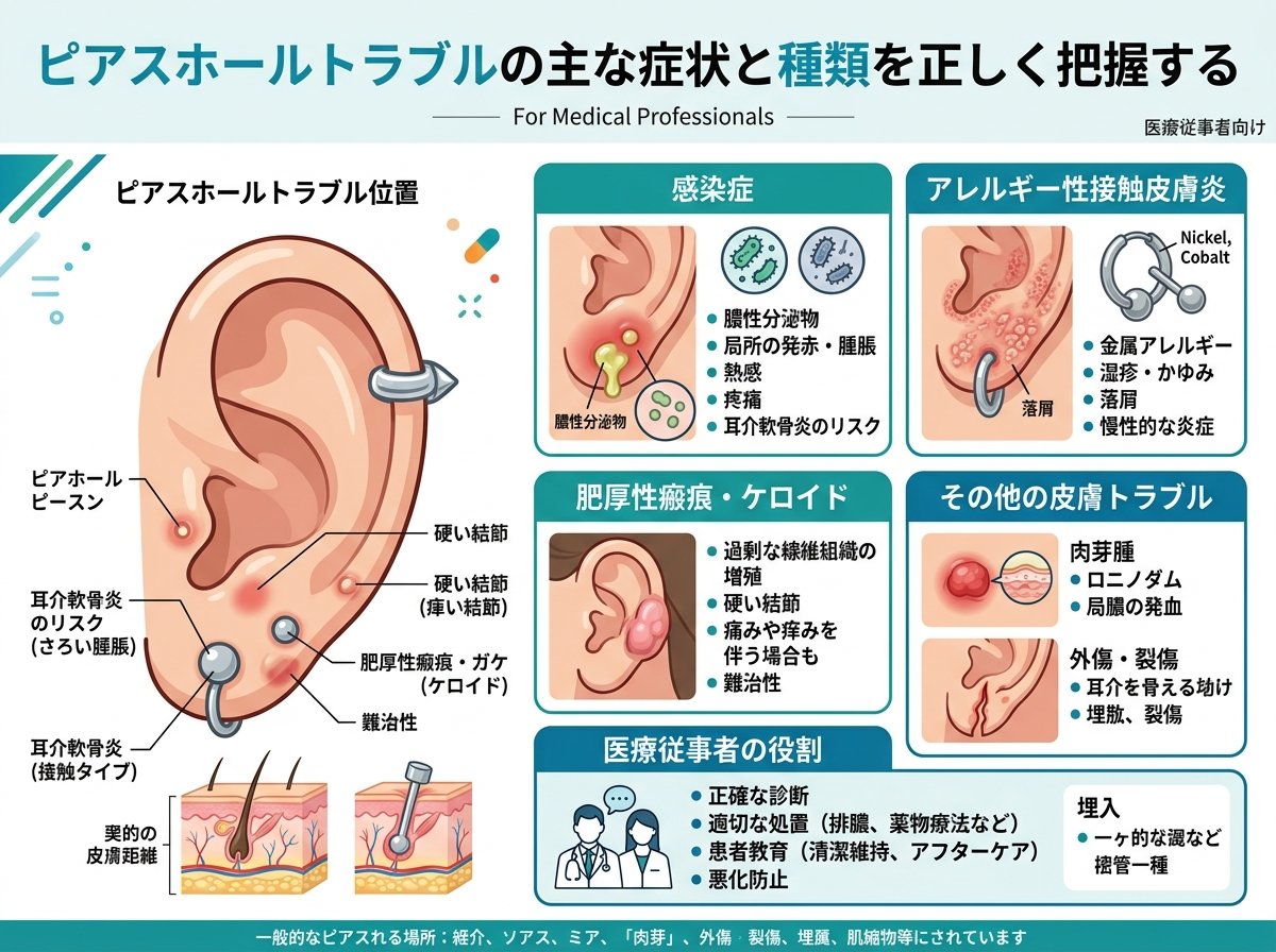 ピアスホールトラブルの主な症状と種類を正しく把握する