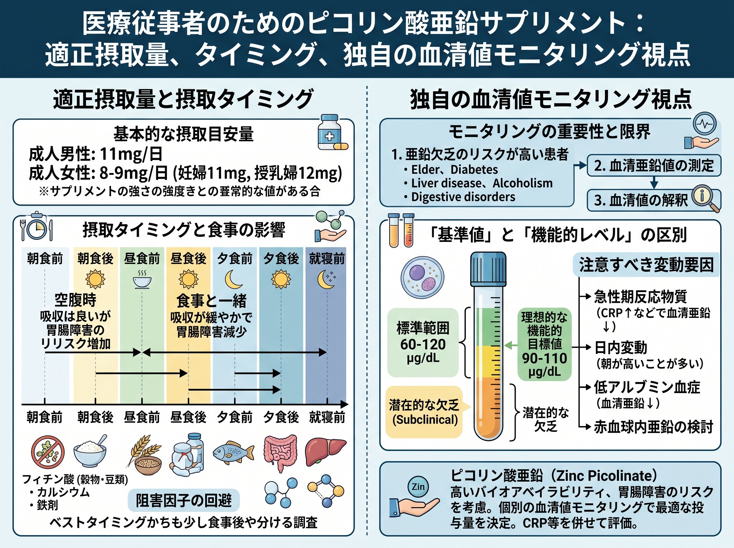 ピコリン酸亜鉛サプリの正しい摂取量・タイミング・独自の血清値モニタリング視点