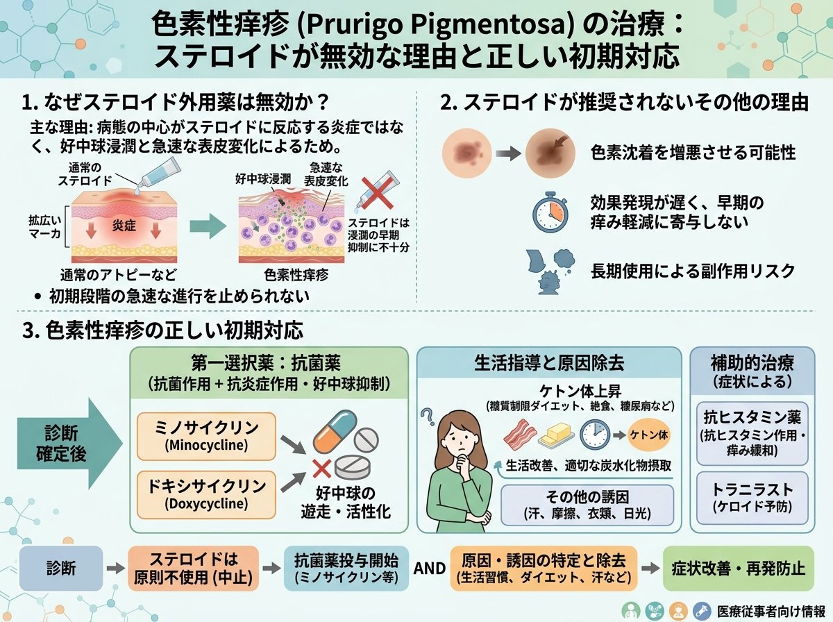 prurigo pigmentosa treatmentでステロイドが無効な理由と正しい初期対応