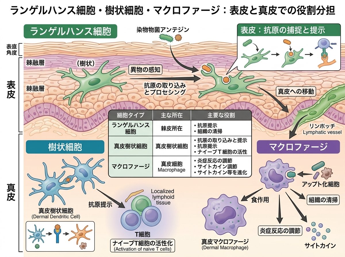 ランゲルハンス細胞・樹状細胞・マクロファージ:表皮と真皮での役割分担