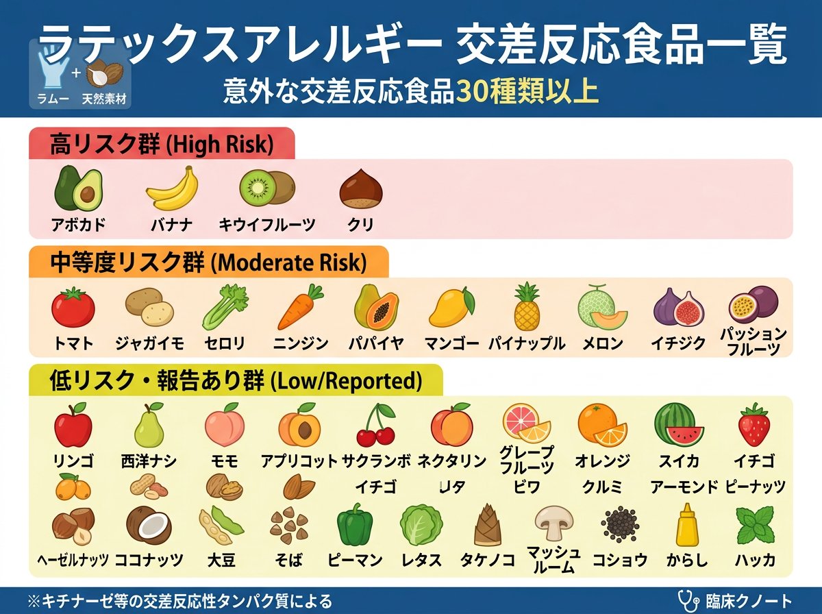 ラテックスアレルギーの食べ物一覧:意外な交差反応食品30種類以上