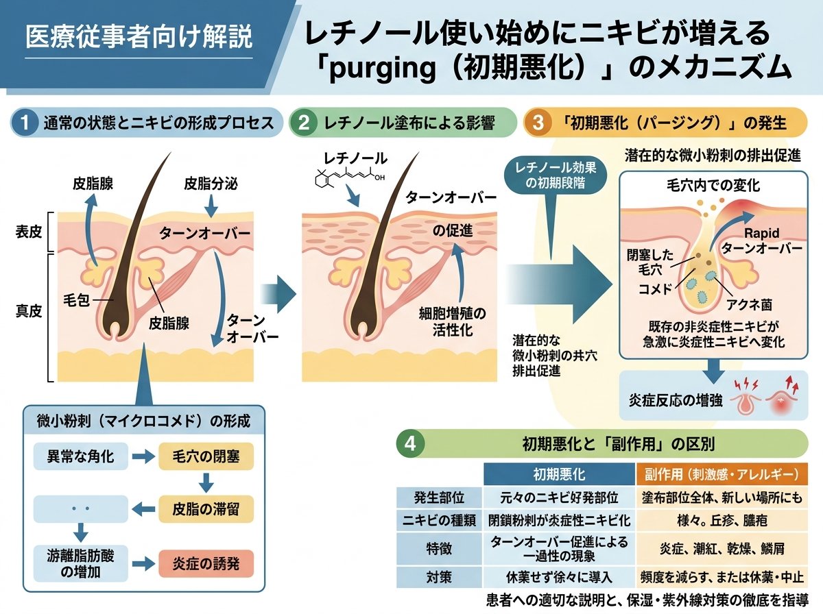 レチノール使い始めにニキビが増える「purging(初期悪化)」のメカニズム