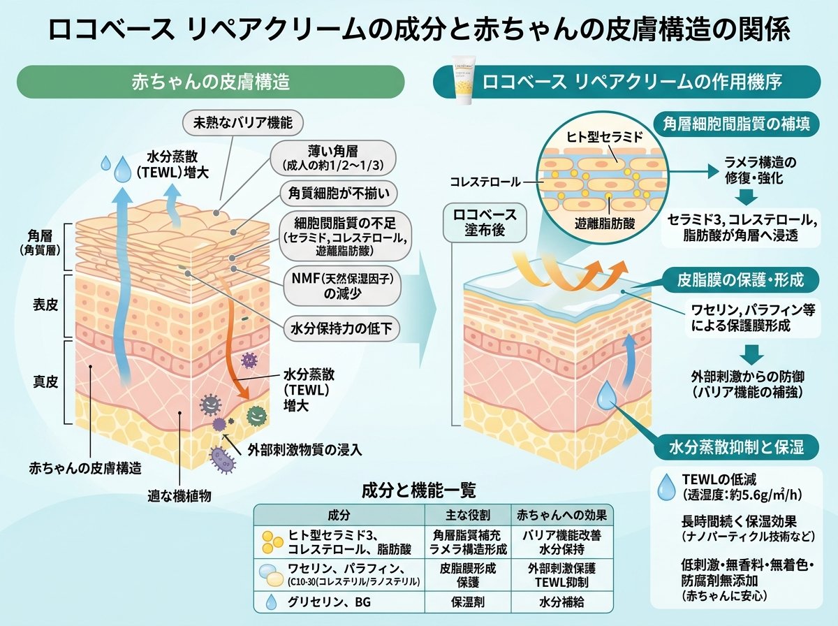 ロコベース ハンドクリームの成分と赤ちゃんの皮膚構造の関係
