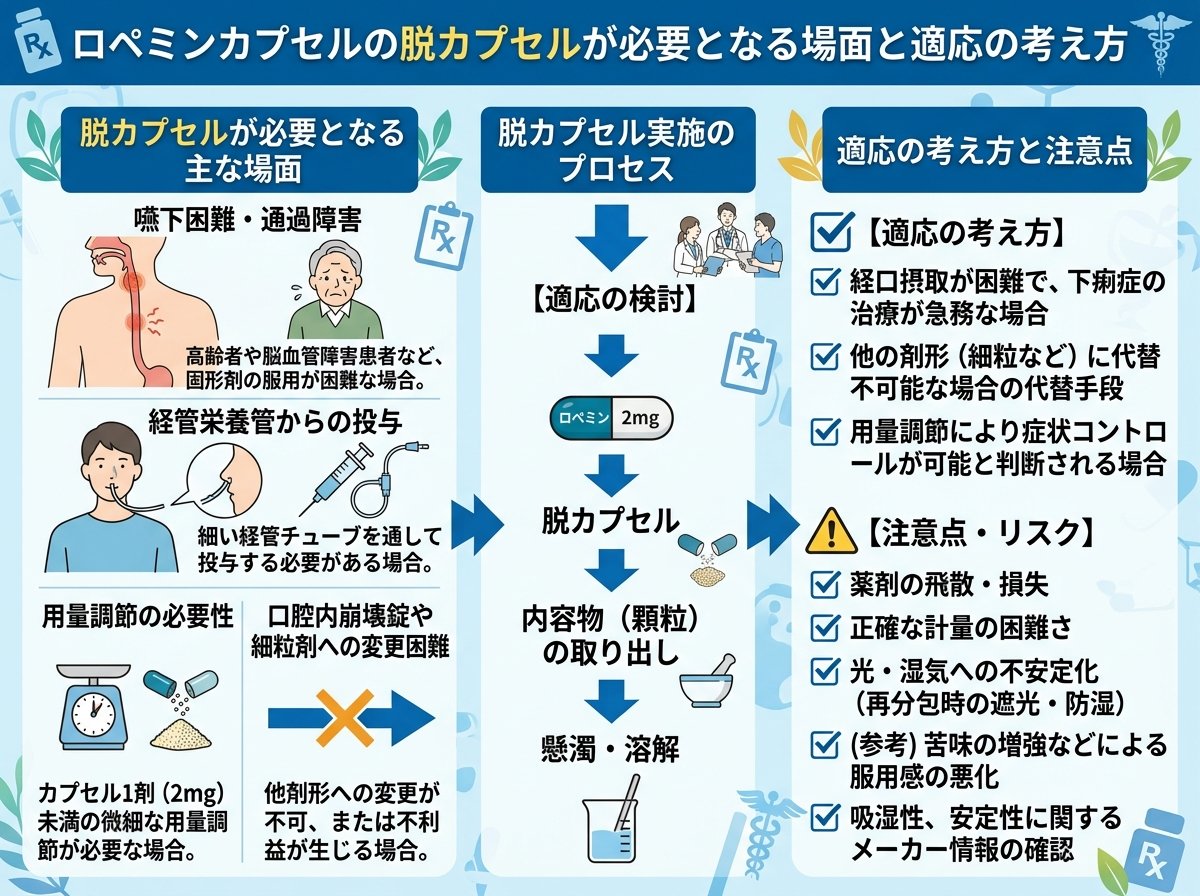 ロペミンカプセルの脱カプセルが必要となる場面と適応の考え方