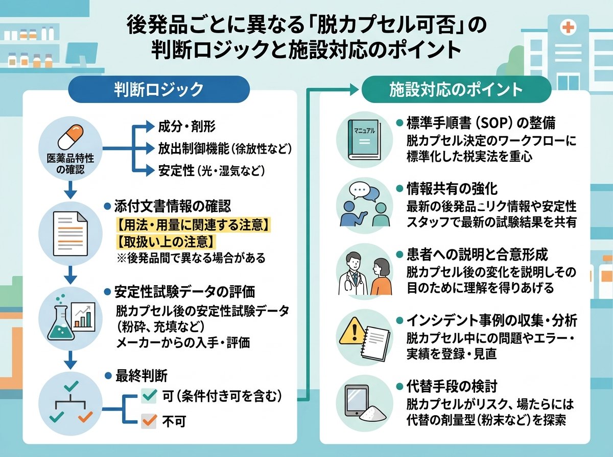 後発品ごとに異なる「脱カプセル可否」の判断ロジックと施設対応のポイント