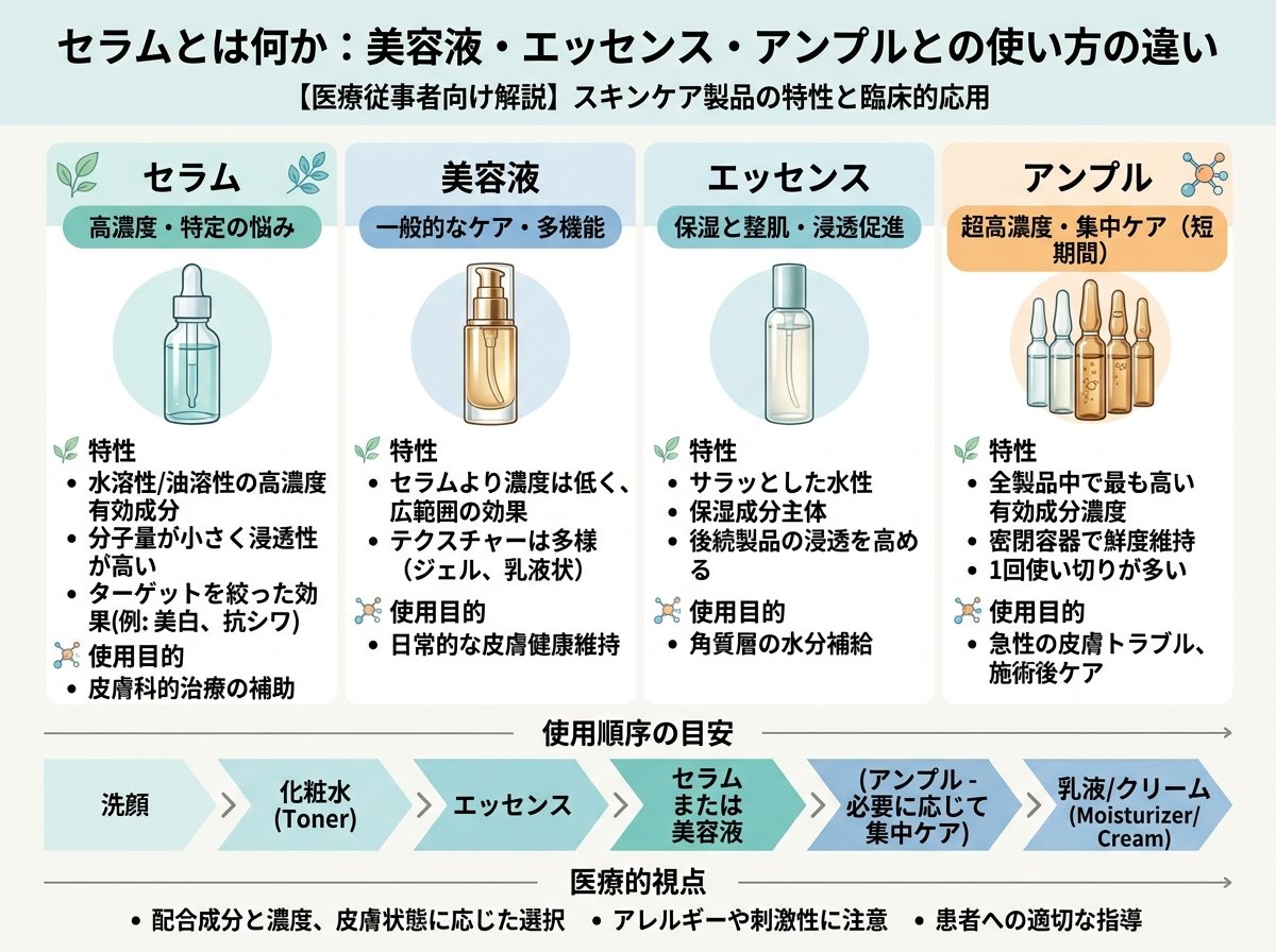 セラムとは何か：美容液・エッセンス・アンプルとの使い方の違い