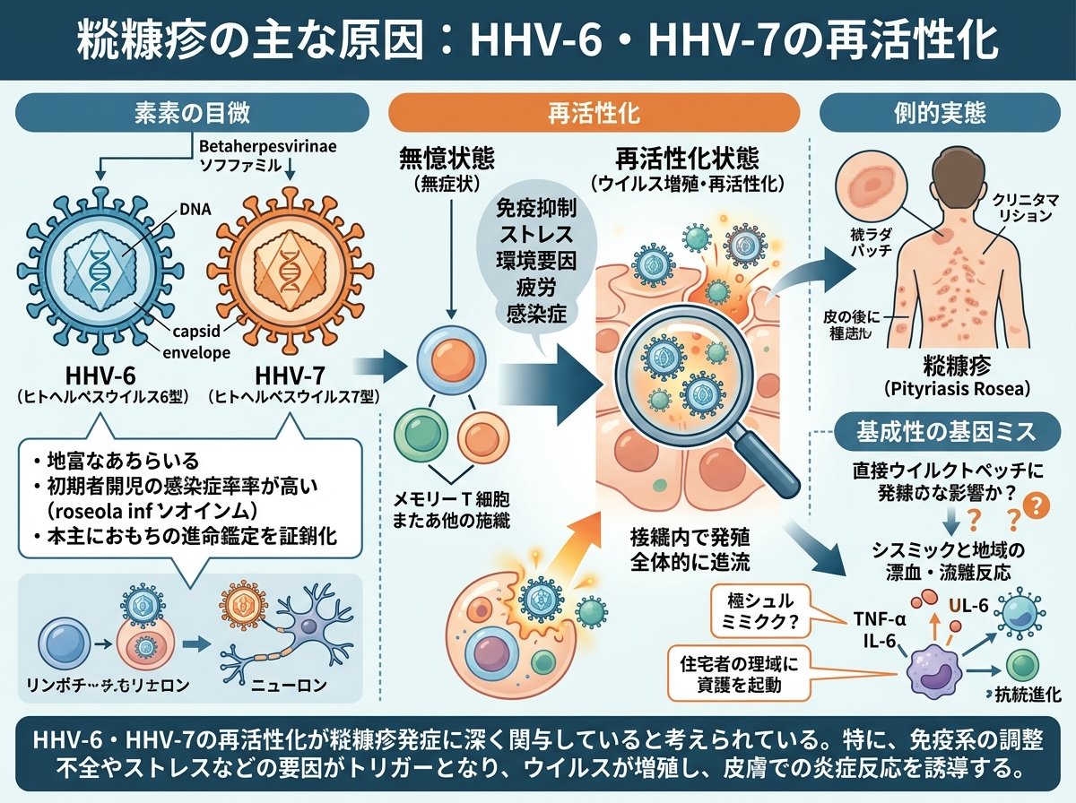 粃糠疹の主な原因：HHV-6・HHV-7の再活性化とは何か