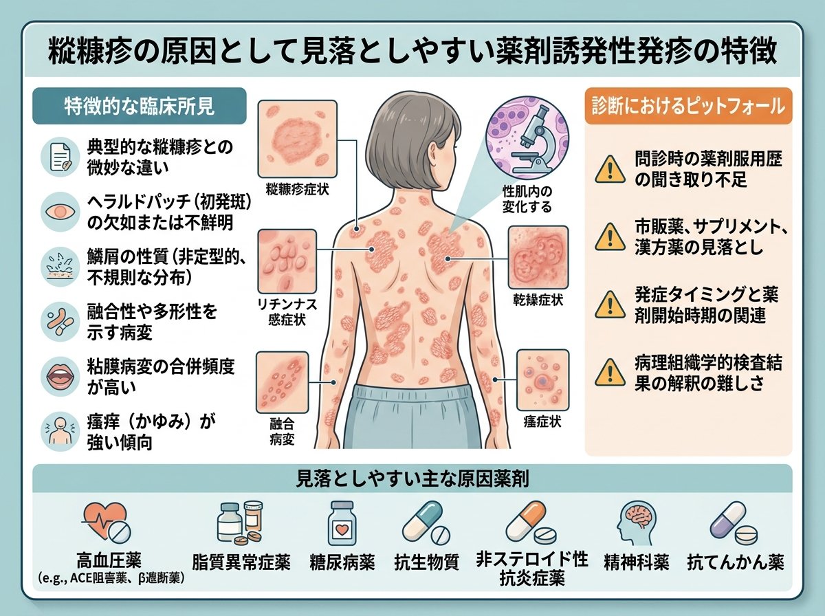 粃糠疹の原因として見落としやすい薬剤誘発性発疹の特徴