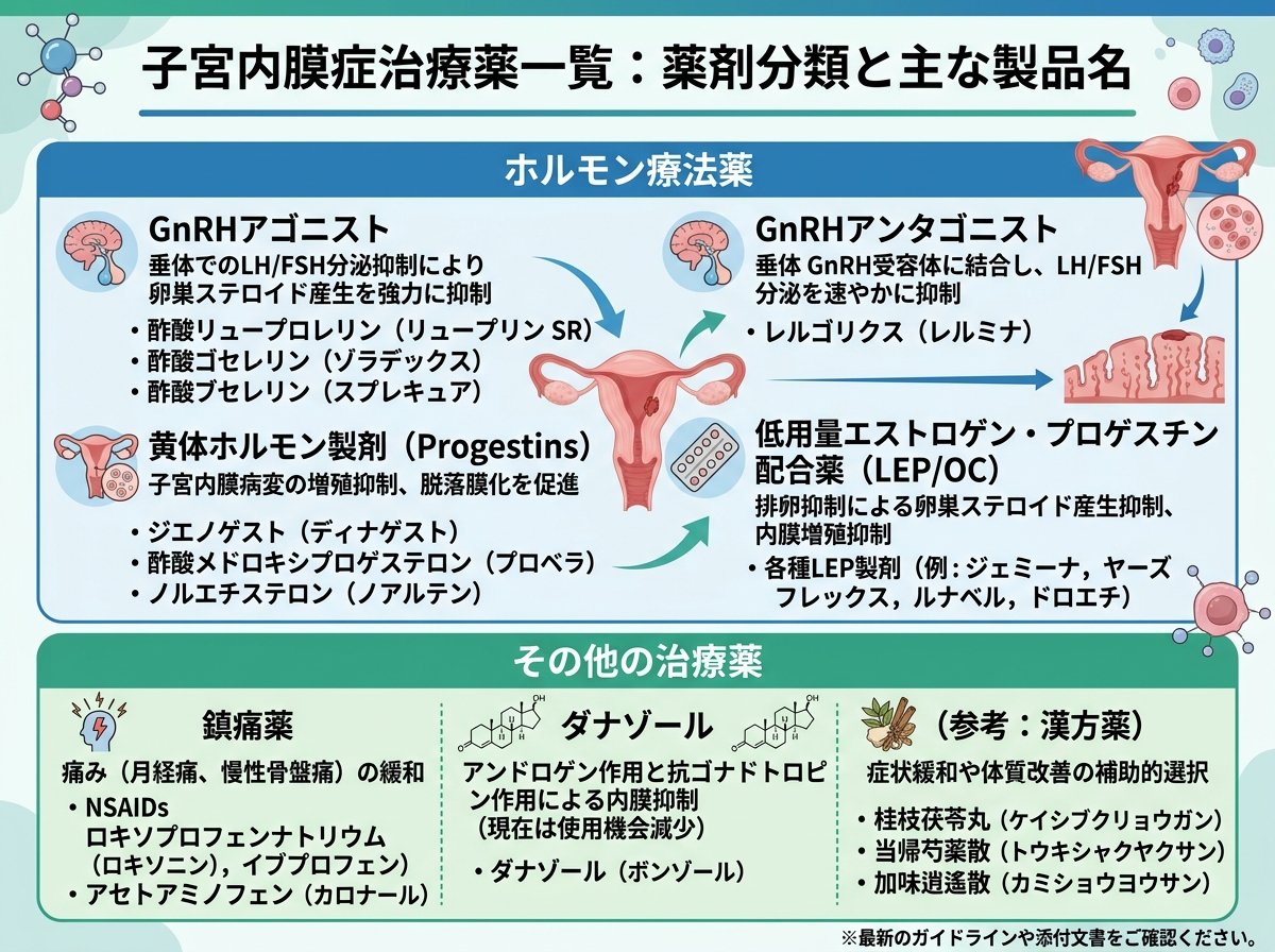 子宮内膜症治療薬一覧:薬剤分類と主な製品名