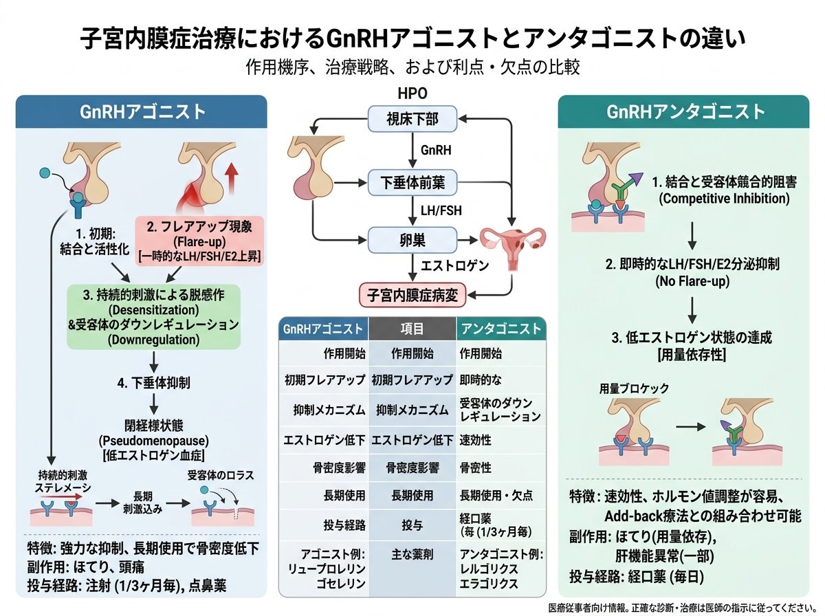 子宮内膜症治療薬のGnRHアゴニストとアンタゴニストの違い