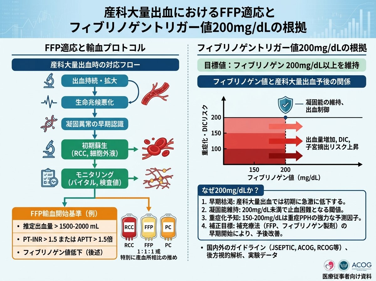 産科大量出血におけるFFP適応とフィブリノゲントリガー値200mg/dLの根拠
