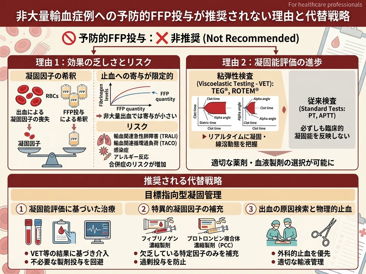 非大量輸血症例への予防的FFP投与が推奨されない理由と代替戦略