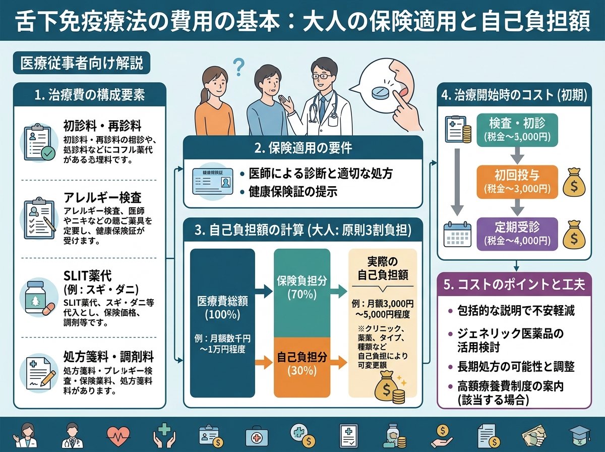 舌下免疫療法の費用の基本:大人の保険適用と自己負担額