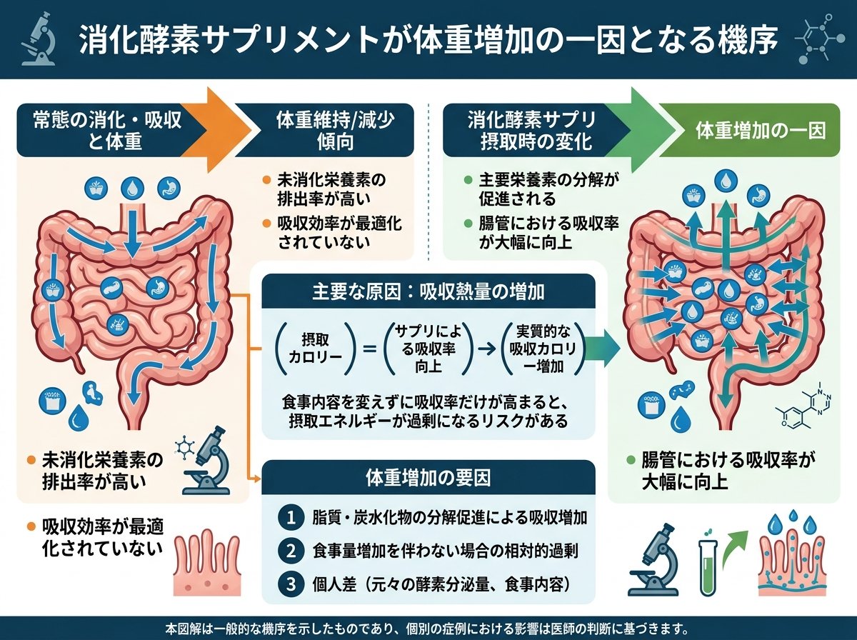 消化酵素サプリ 太る 原因 吸収率