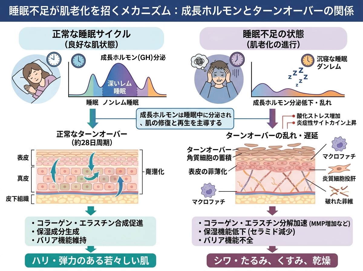 睡眠不足が肌老化を招くメカニズム:成長ホルモンとターンオーバーの関係