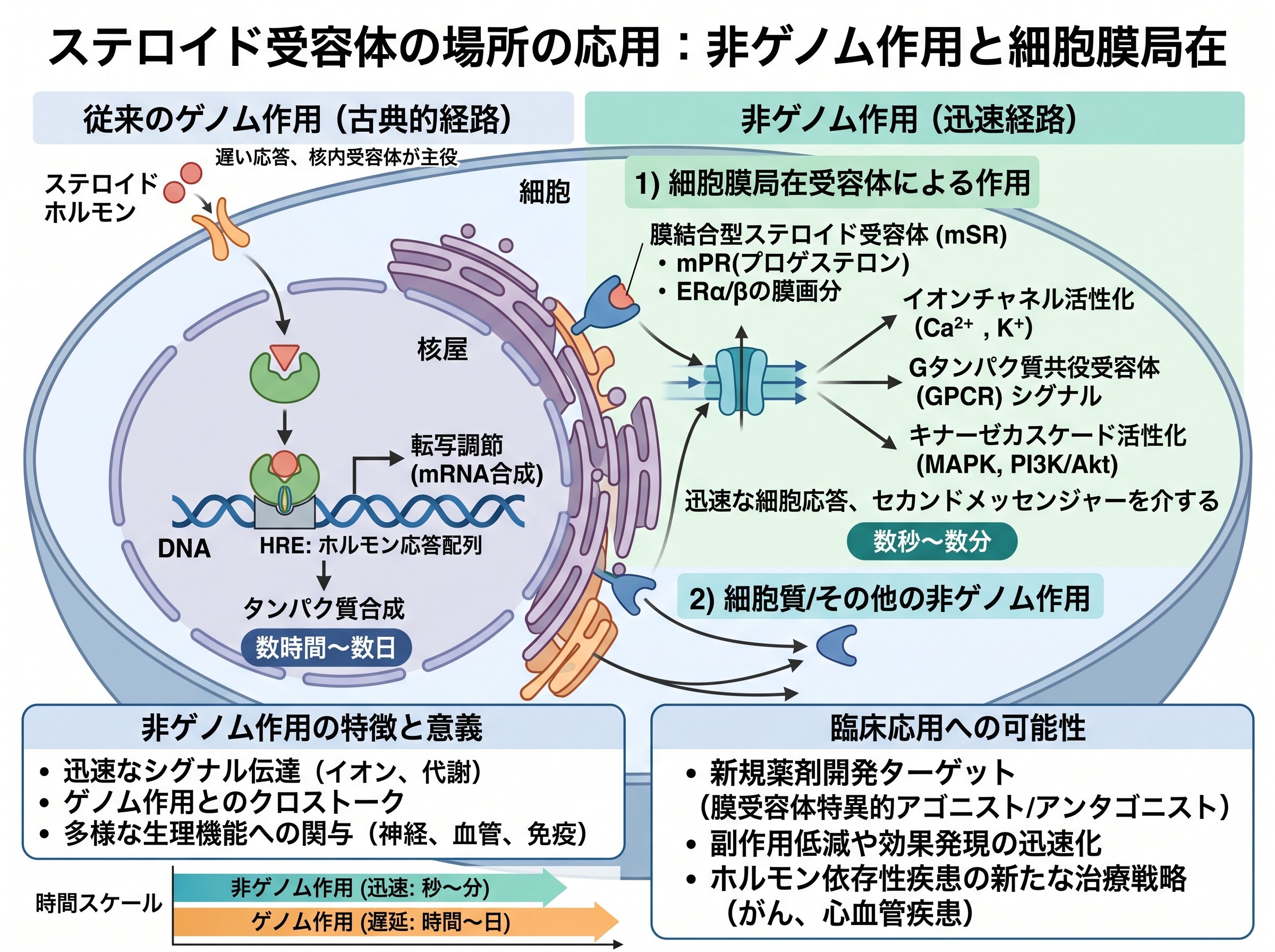 ステロイド受容体の場所の応用：非ゲノム作用と細胞膜局在