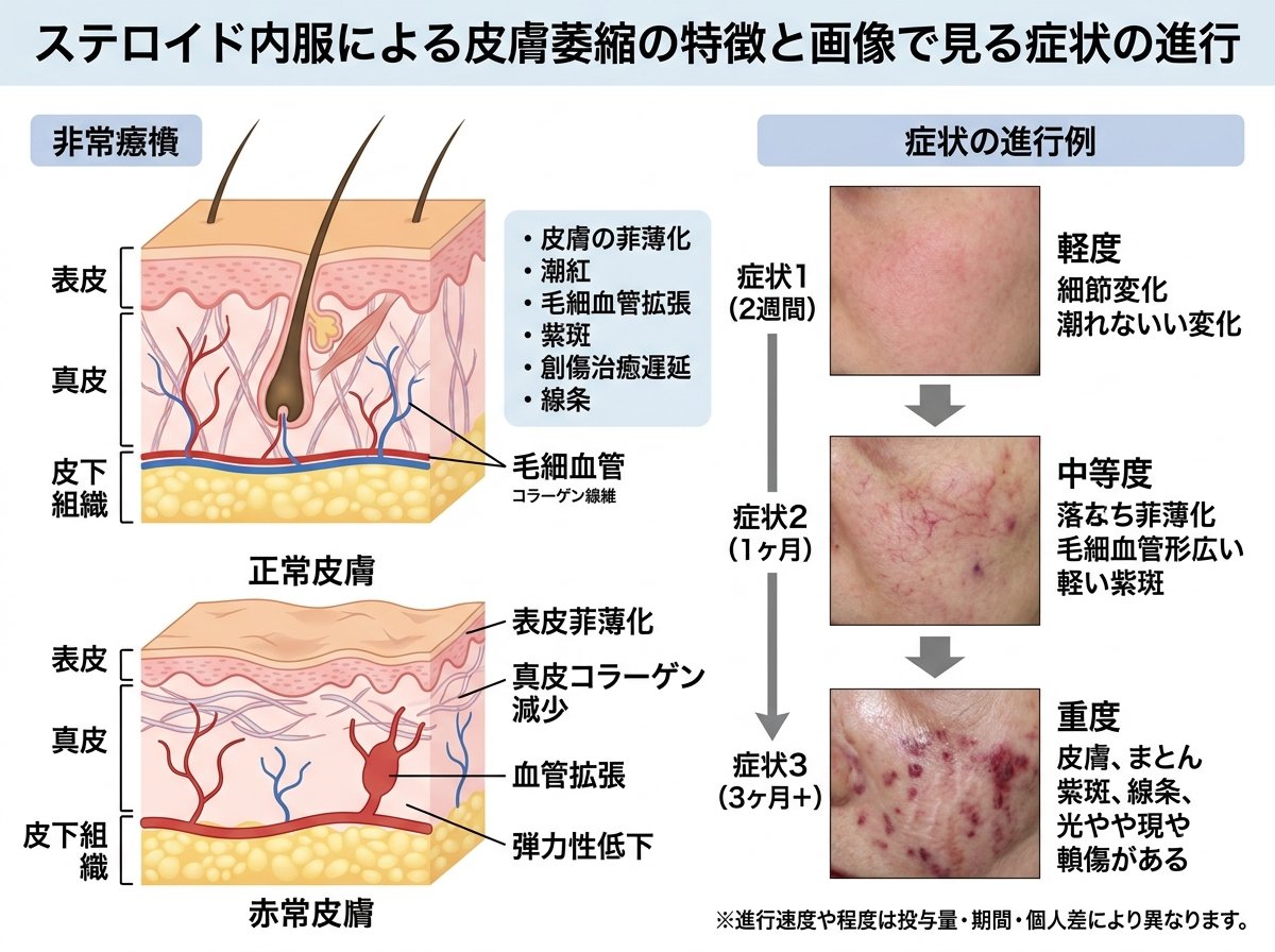 ステロイド内服による皮膚萎縮の特徴と画像で見る症状の進行