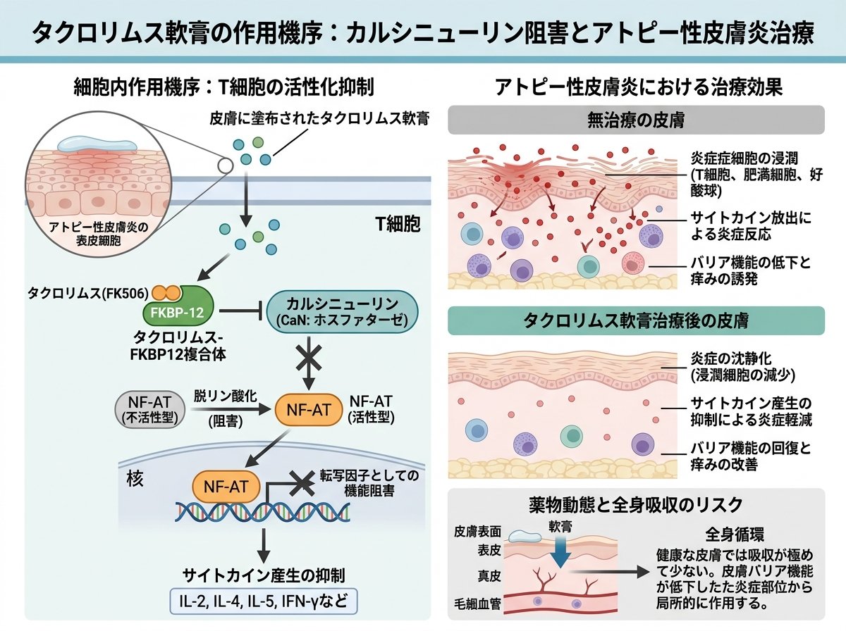 タクロリムス軟膏の作用機序:カルシニューリン阻害とアトピー性皮膚炎治療