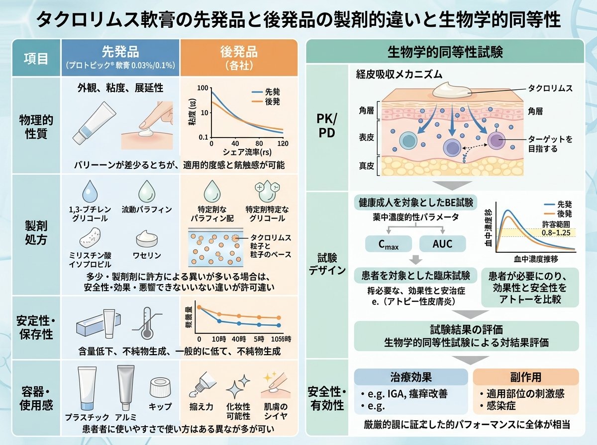 タクロリムス軟膏の先発品と後発品の製剤的違いと生物学的同等性