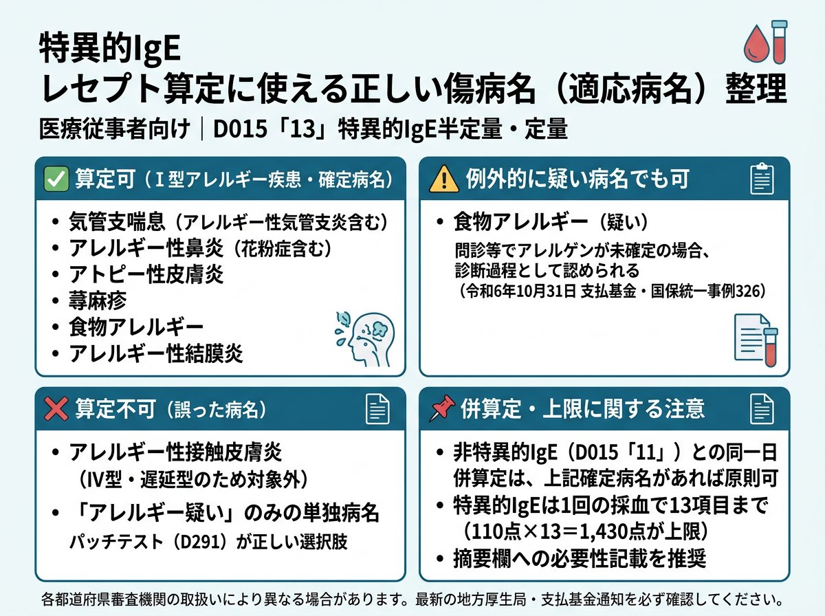 特異的IgEのレセプトで使える正しい傷病名（適応病名）を整理する
