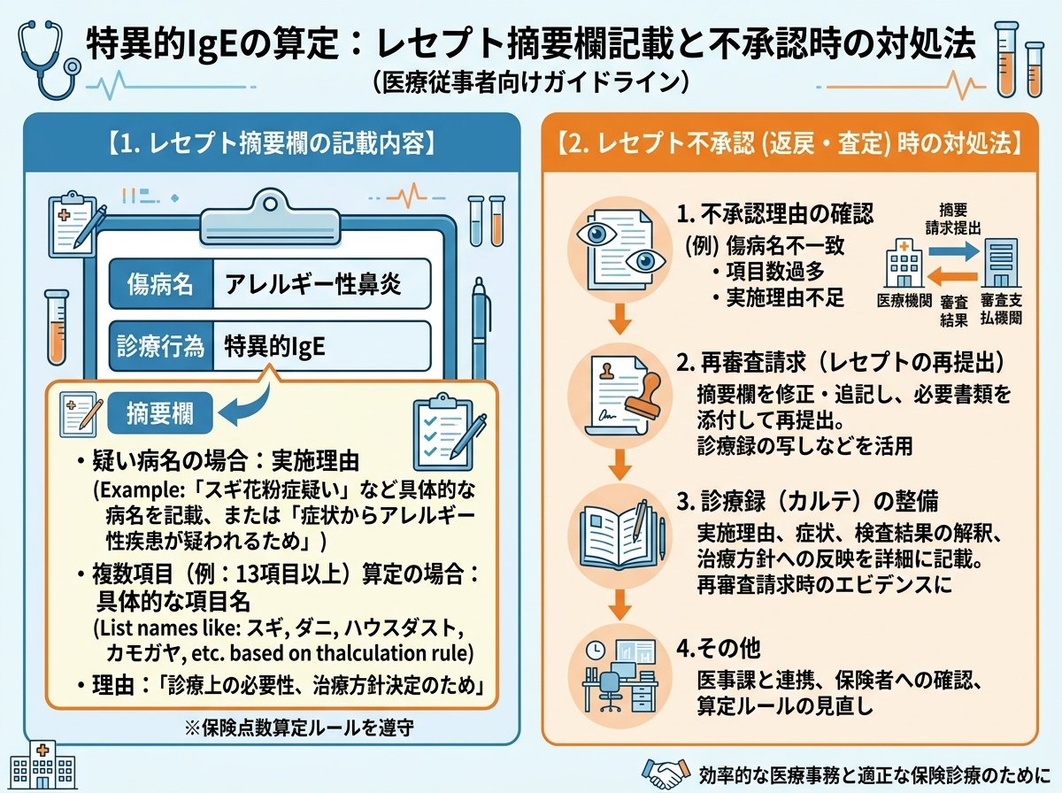 特異的IgEの算定でレセプト摘要欄に記載すべき内容と対処法