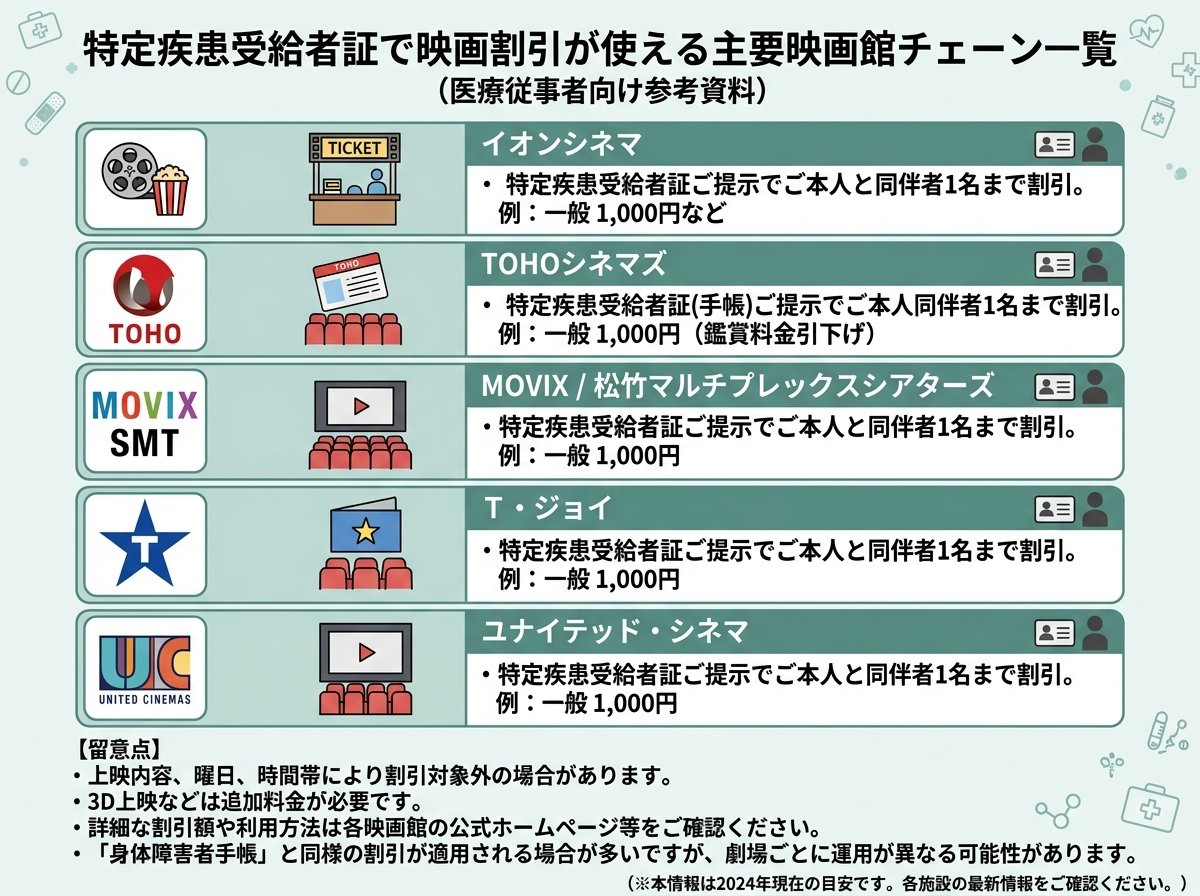 特定疾患受給者証で映画割引が使える主要映画館チェーン一覧
