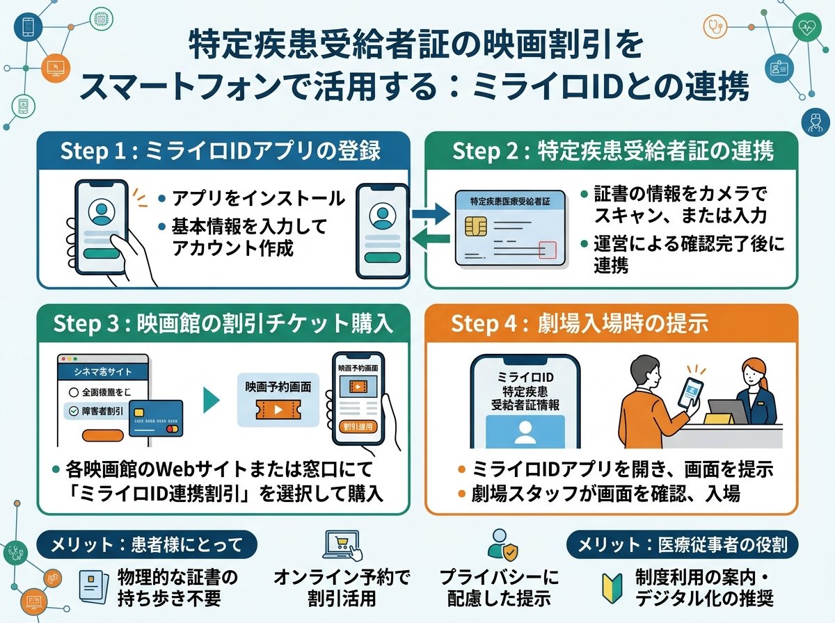 特定疾患受給者証の映画割引をスマートフォンで活用する:ミライロIDとの連携