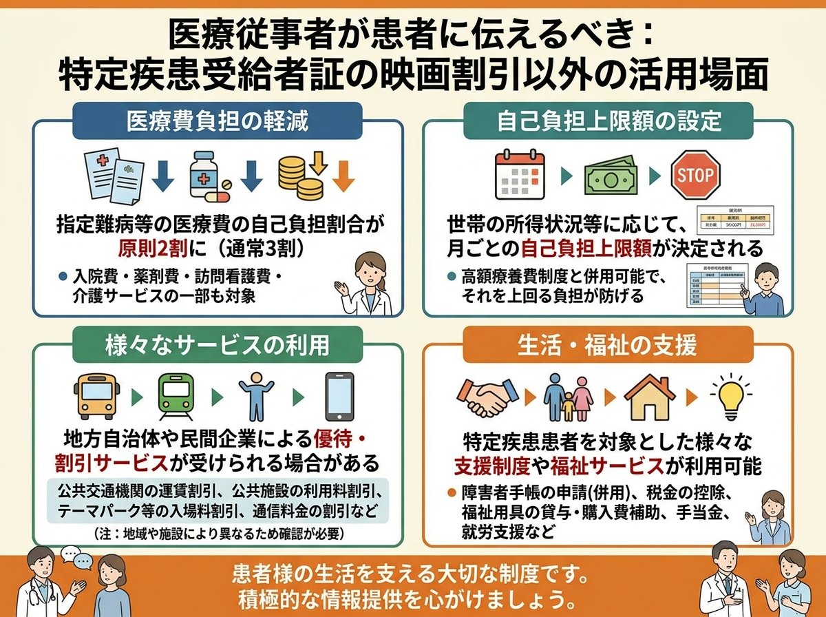 医療従事者が患者に伝えるべき:特定疾患受給者証の映画割引以外の活用場面
