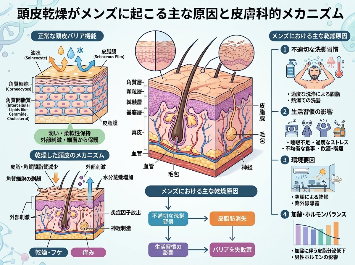 頭皮乾燥がメンズに起こる主な原因と皮膚科的メカニズム