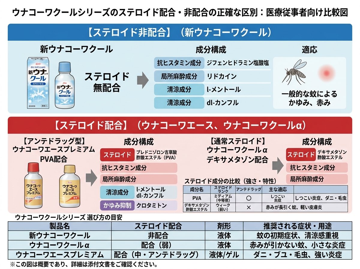 ウナコーワクールシリーズのステロイド配合・非配合の正確な区別